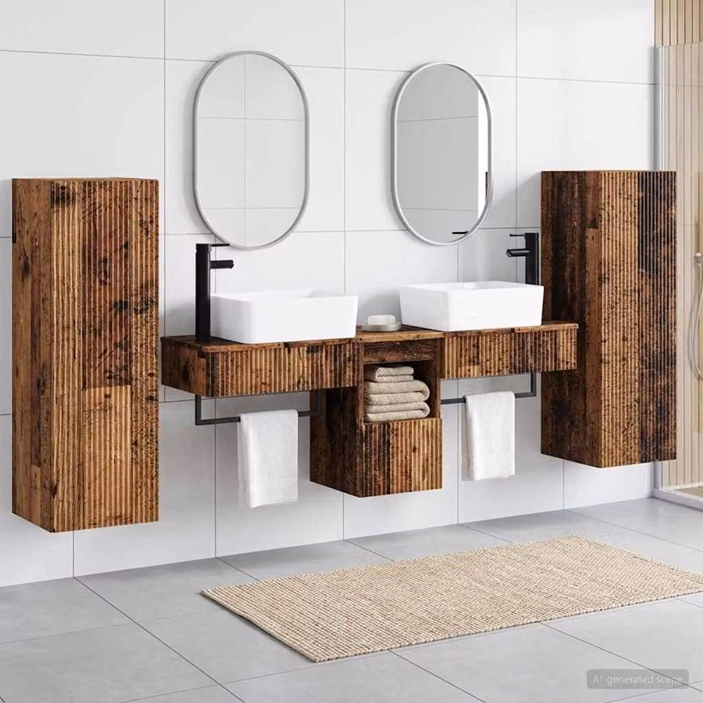Set di mobili per il bagno moderno vidaXL in legno marrone, 5 pezzi, L/P/H: 33 x 34,5 x 100 cm