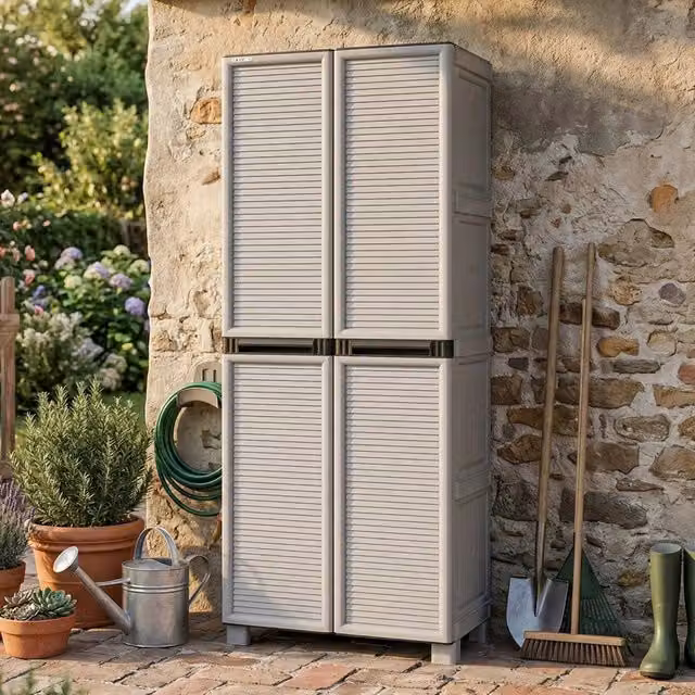 Armadio multiuso da esterno Allain DMORA in polipropilene con 1 anta e 3 ripiani, Grigio chiaro, L: 70 cm, P: 39 cm, H: 172 cm
