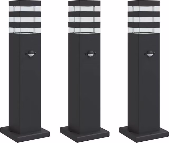 Set di 3 lampade da terra per esterni in alluminio nero con sensore di movimento CFW9879031, Altezza: 50 cm