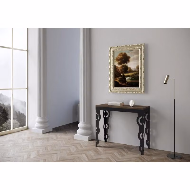 Consolle allungabile Itamoby Karamay Small Evolution in legno e metallo, colore Noce con telaio Antracite, L/P/H: 90 x 40 x 77 cm / 196 x 40 x 77 cm – 2