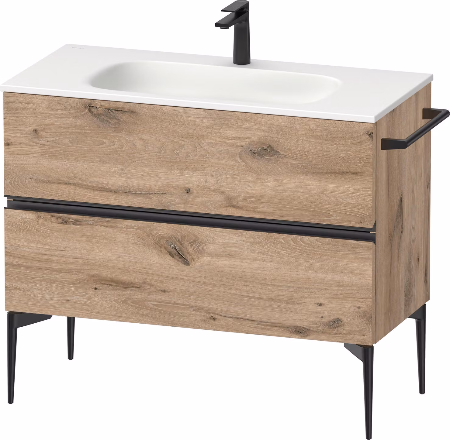 Duravit Sivida Meuble sous-lavabo, 2 tiroirs, poignée encastrée noir diamant mat, 1010x477x592mm, pour Sivida, SV46520BD550000, SV46520BD550000