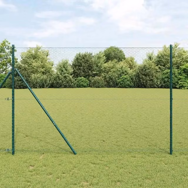 Recinzione in rete esagonale vidaXL in acciaio e PVC grigia con pali rotondi per fissaggio a terra H: 210 cm, L: 50 cm, P: 1,6 m