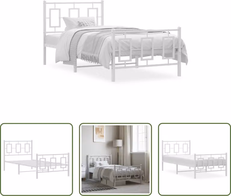 The Living Store Struttura letto con testiera e pediera in metallo bianco 90x200 cm