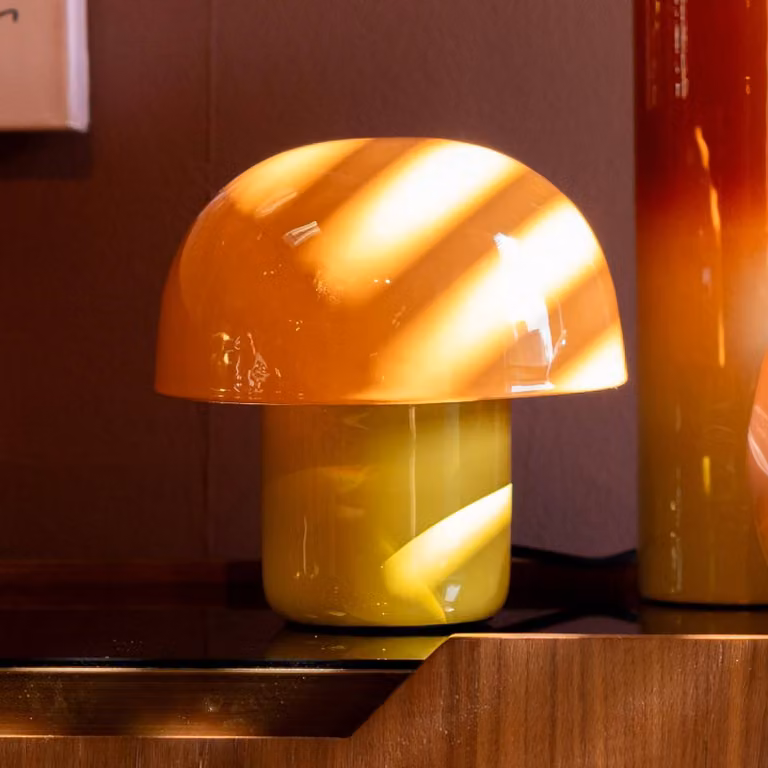 KARE Lampada da tavolo di design Mushroom, Giallo / Arancione, Soggiorno / Sala da pranzo, Metallo, Design, Lampada da tavolo