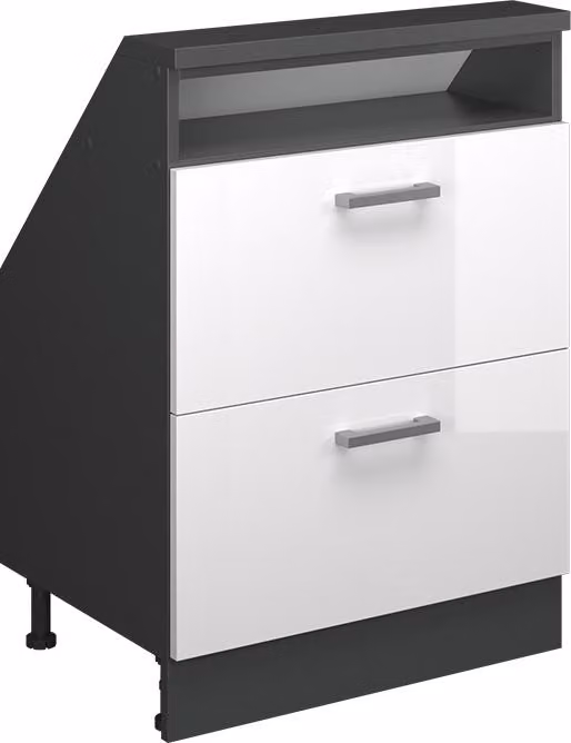 Mobile cucina sottotetto Vicco R-Line Bianco lucido 60 cm con 2 cassetti, Model 58220