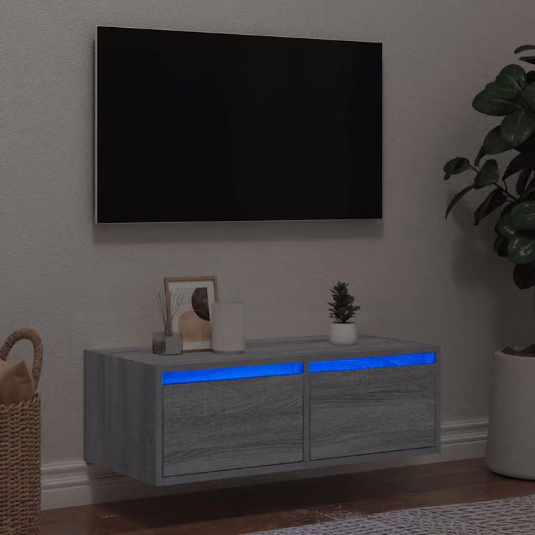 vidaXL Mobile Porta TV Moderno con Luci LED Grigio Sonoma L 75 cm, P 35,5 cm, H 25 cm