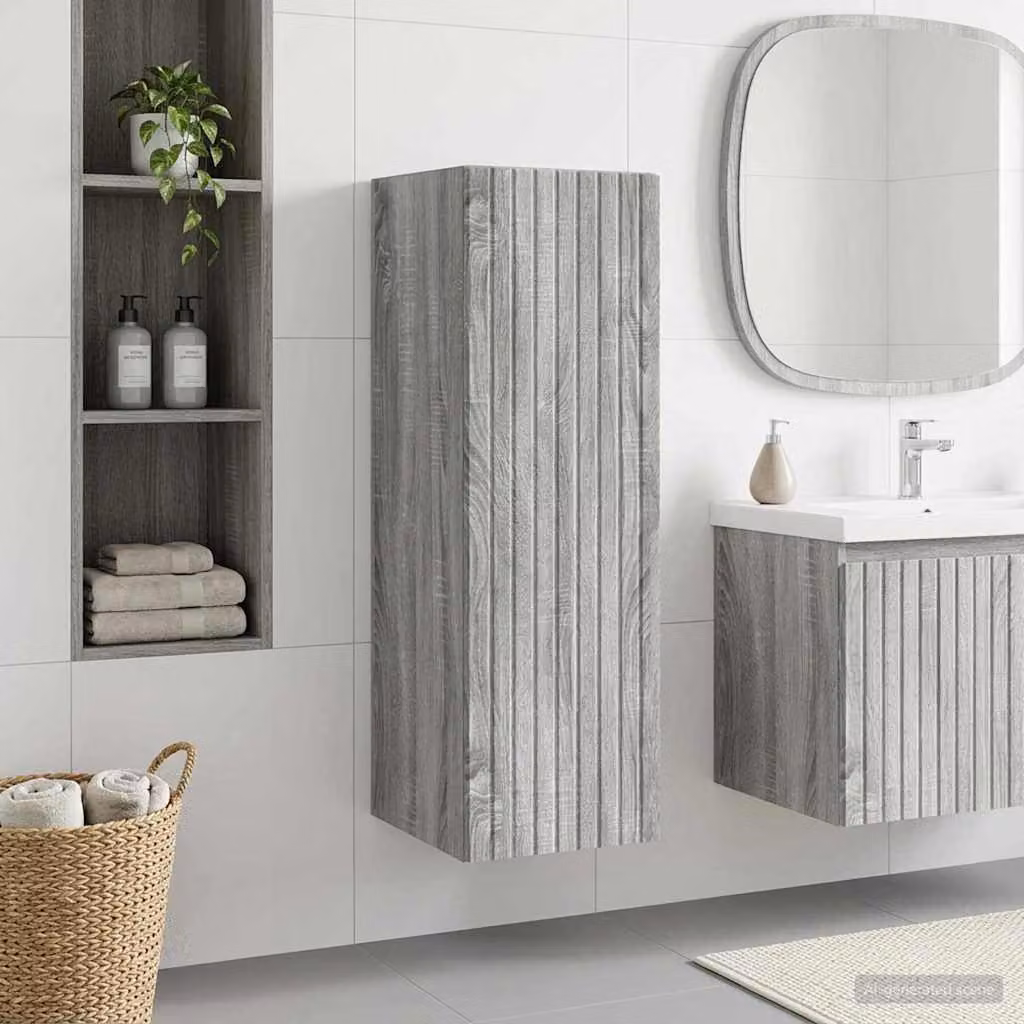 Mobiletto da bagno a muro vidaXL moderno in MDF grigio L/P/H: 33 x 34,5 x 60 cm
