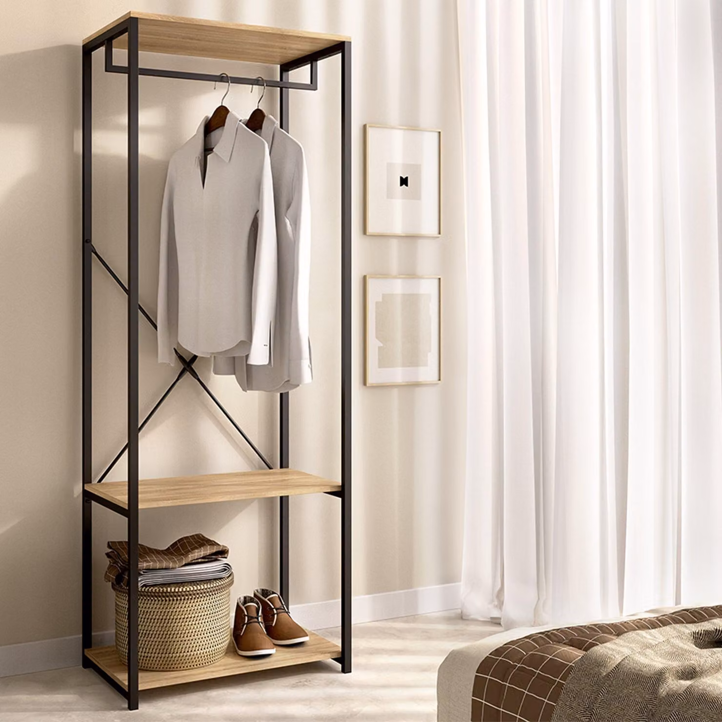 Cedar - Guardaroba Grande, 40x167h cm Marrone Rovere, 2 Ripiani