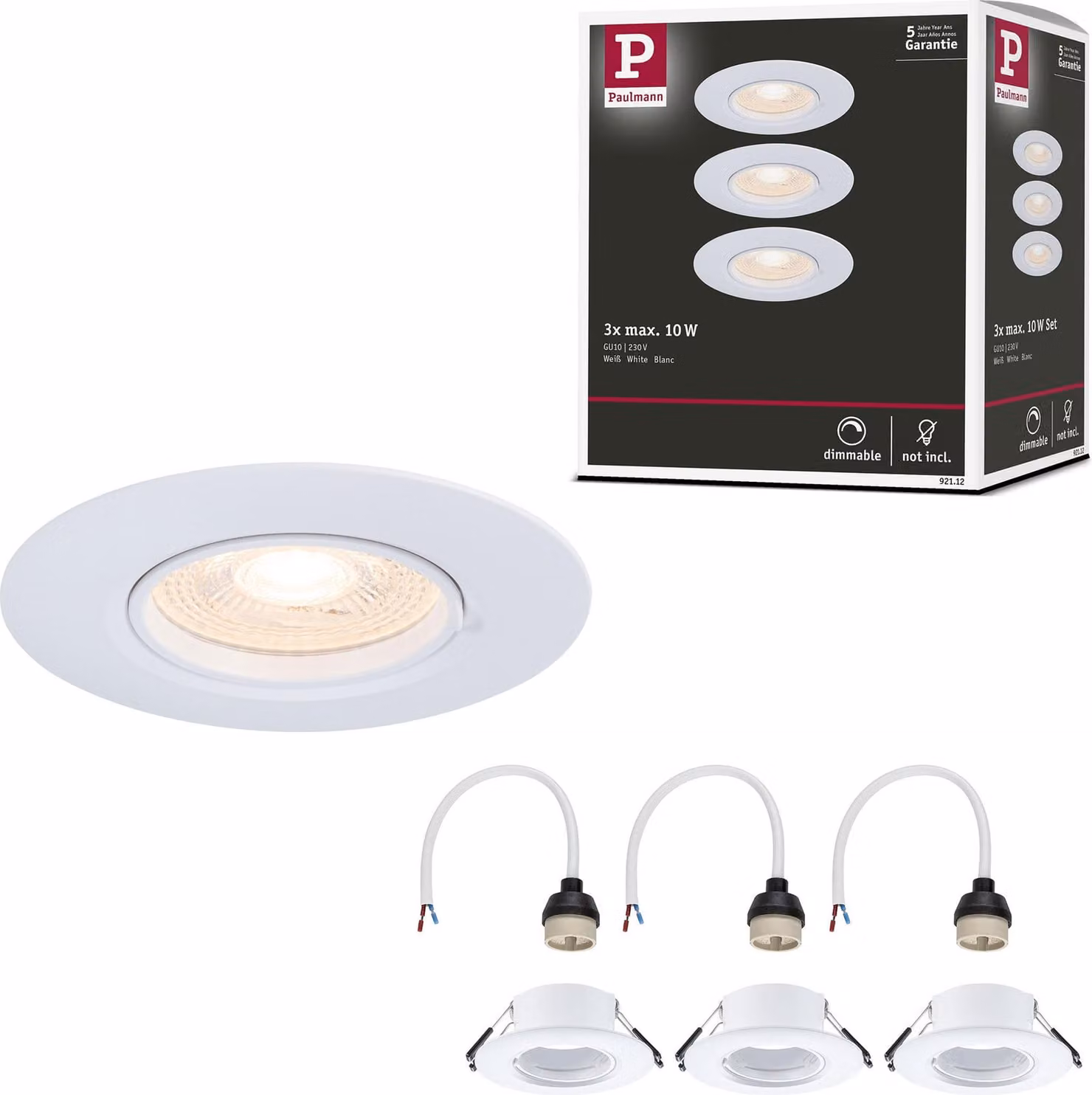 Set di 3 luci da incasso Paulmann rigide