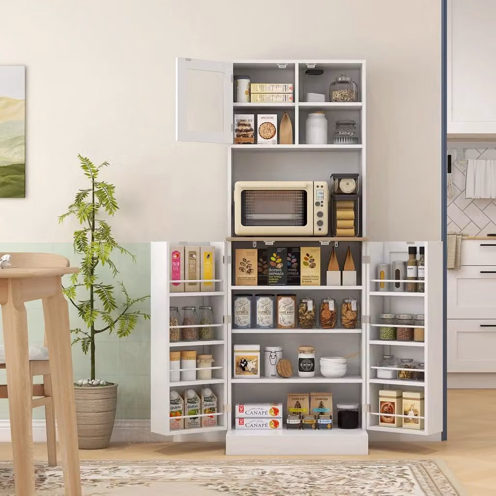 Dispensa Moderna Giordanoshop per Cucina o Soggiorno con Ante in Vetro, Bianco e Marrone, L/P/H: 60 x 35 x 169 cm – 2