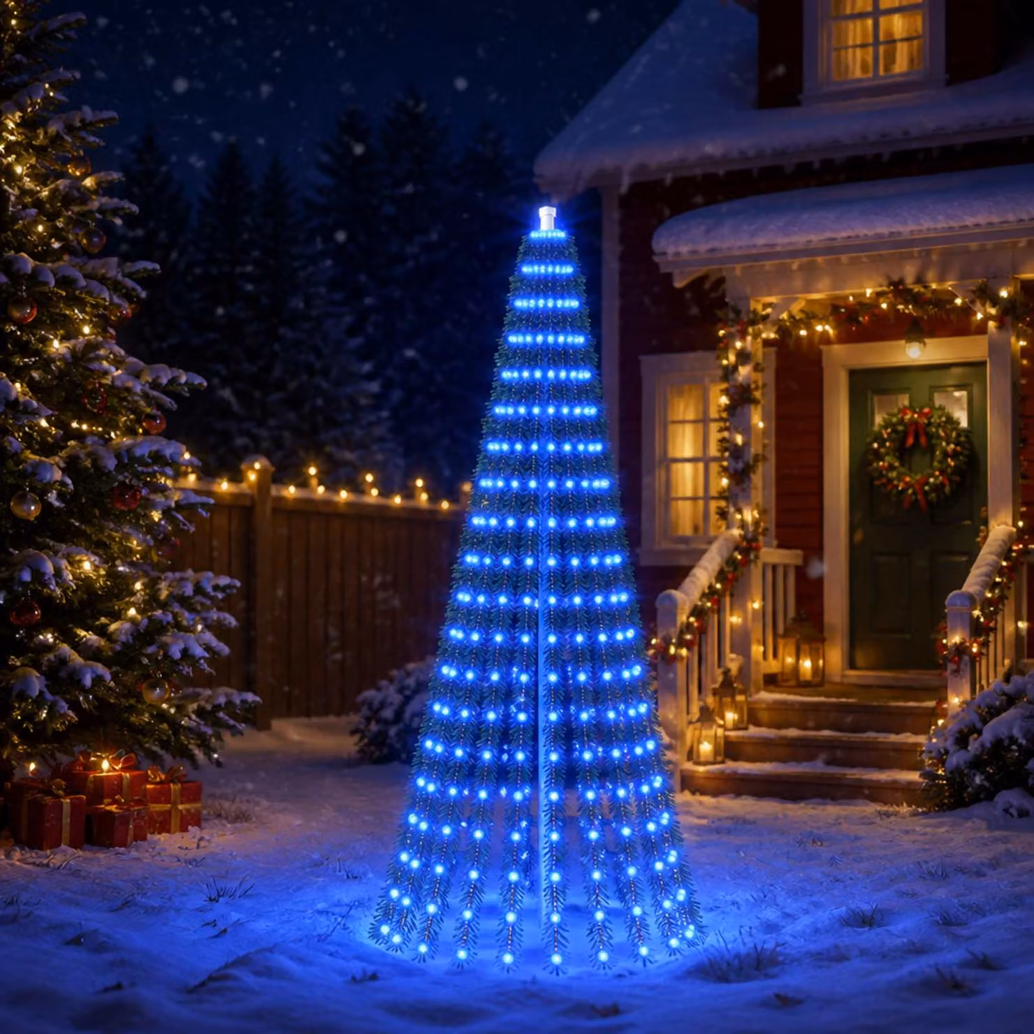 vidaXL Albero di Natale LED 220 cm 460 LED Blu Acciaio Verde