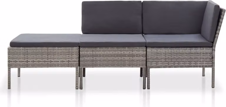 Set Divani da Giardino 3 pz con Cuscini in Polyrattan Grigio