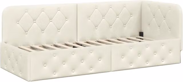 Letto singolo | Letto per adulti | Cornice del letto ad angolo Crema 80 x 200 cm Velluto
