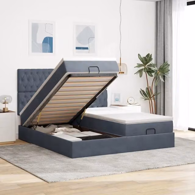 Letto con contenitore a sollevamento e materasso vidaXL in velluto con illuminazione sottostante e porta USB, L/P/H: 180 x 200 x 203 cm – 1