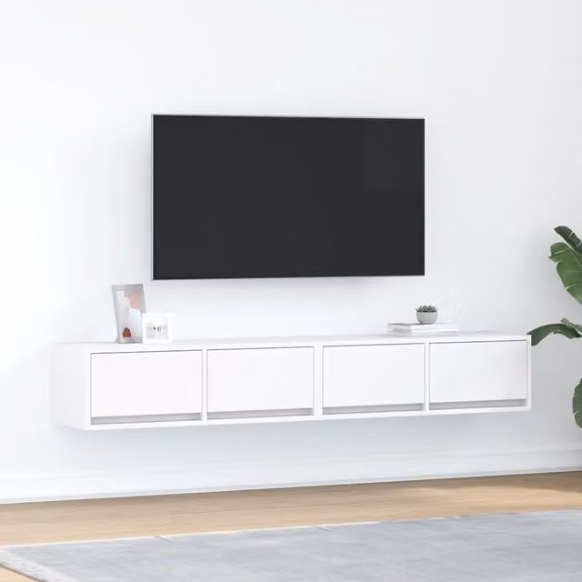 Mobili TV a Parete 2pz Bianchi 80x31x25,5 cm Legno Multistrato 861509