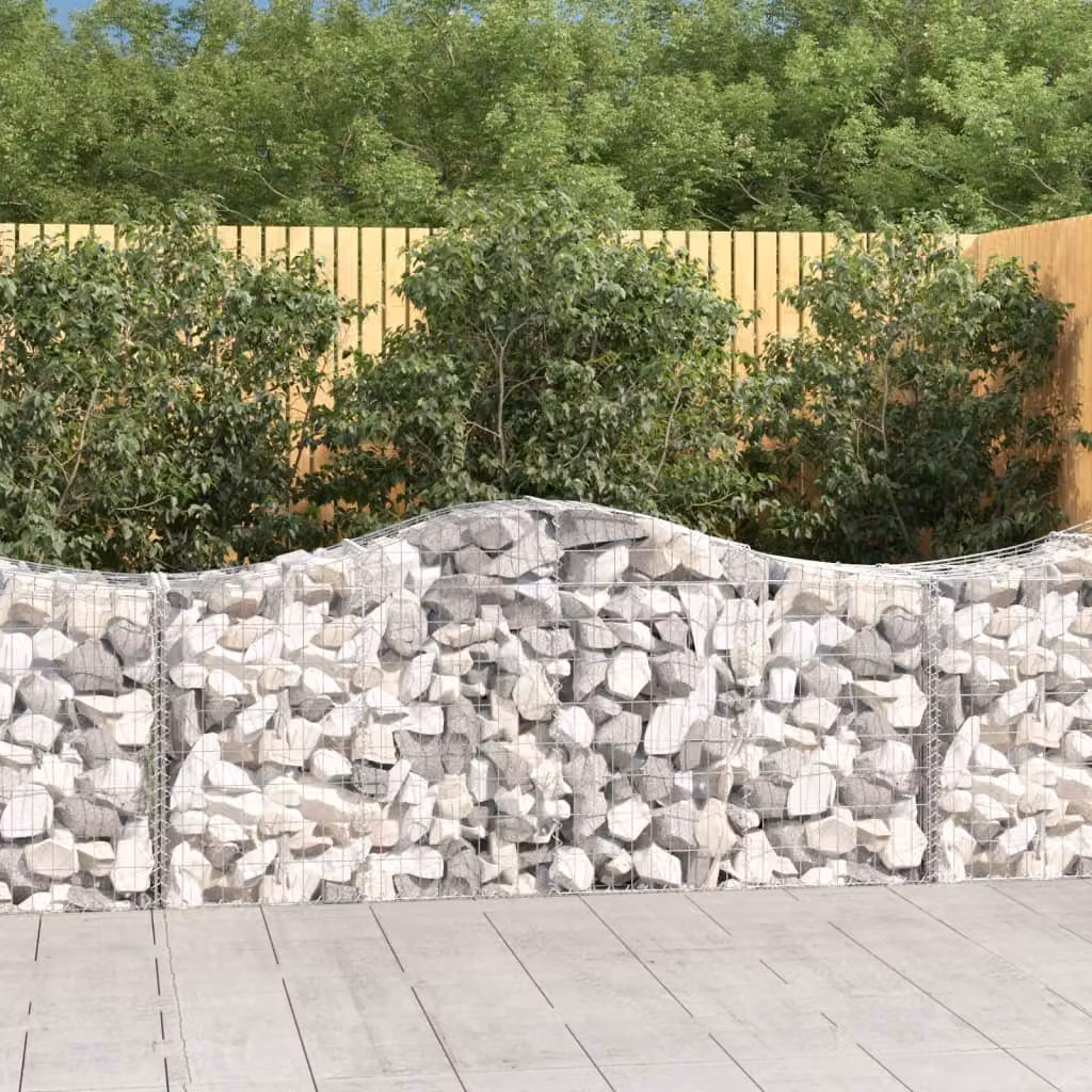 Set di 12 cesti gabbioni ad arco vidaXL in acciaio zincato grigio, L: 200 cm, P: 50 cm, H: 80/100 cm