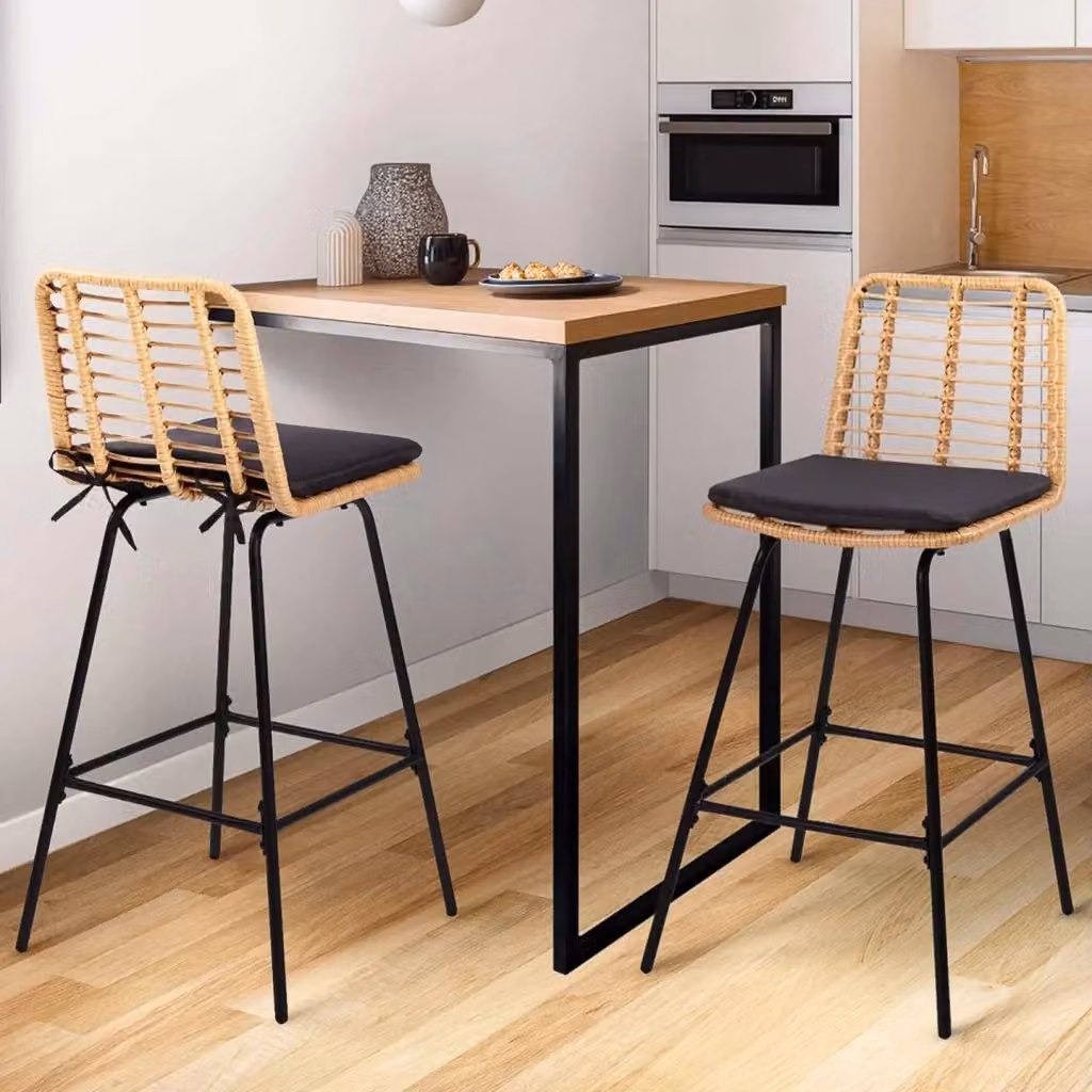 Set di 2 sgabelli da bar SUMMER IDMarket in rattan con gambe in metallo nero – 2