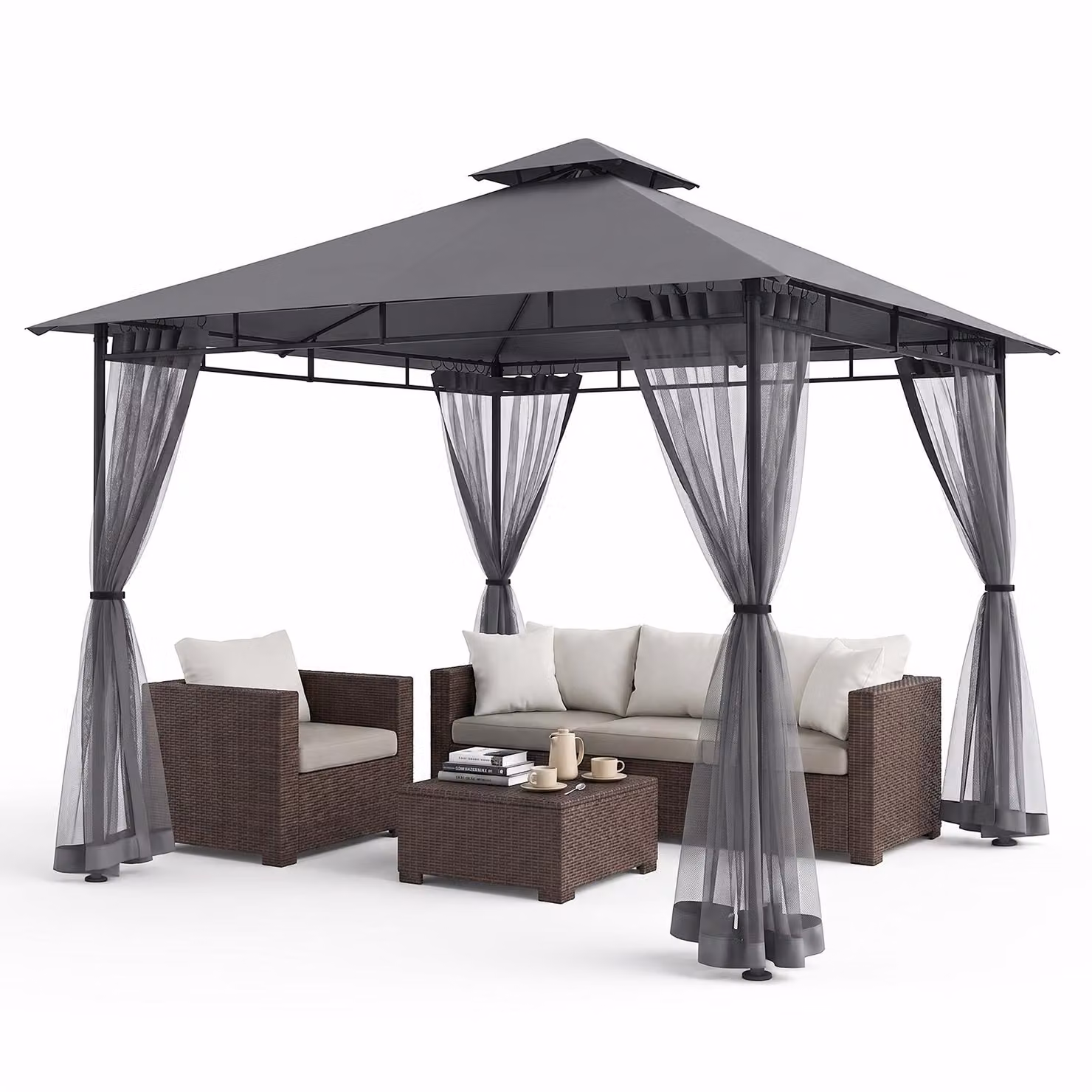 Sekey Gazebo da giardino 3×3 m, impermeabile, con doppio tetto, tenda da giardino con zanzariera, protezione UV50+, tenda per feste, tendone