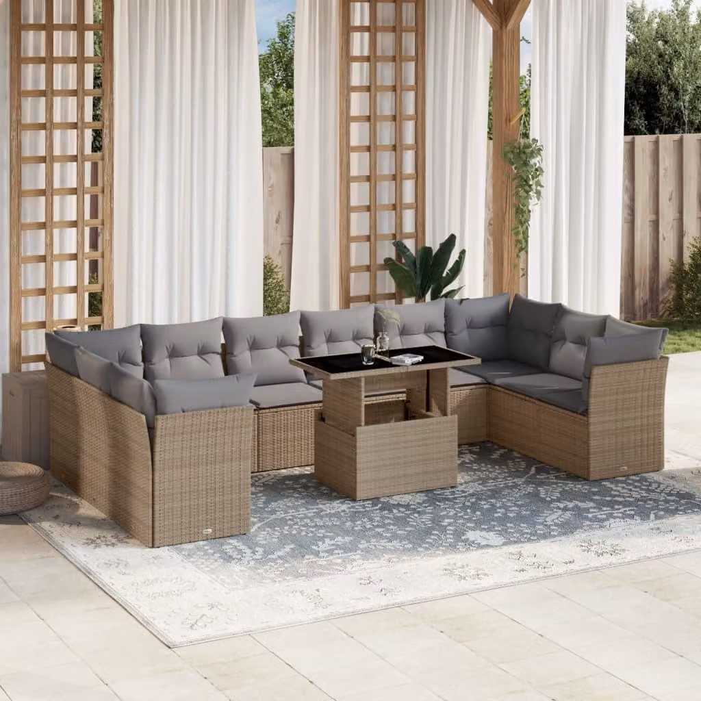 Maison Exclusive - Set Divani da Giardino 11 pz con Cuscini Beige in Polyrattan