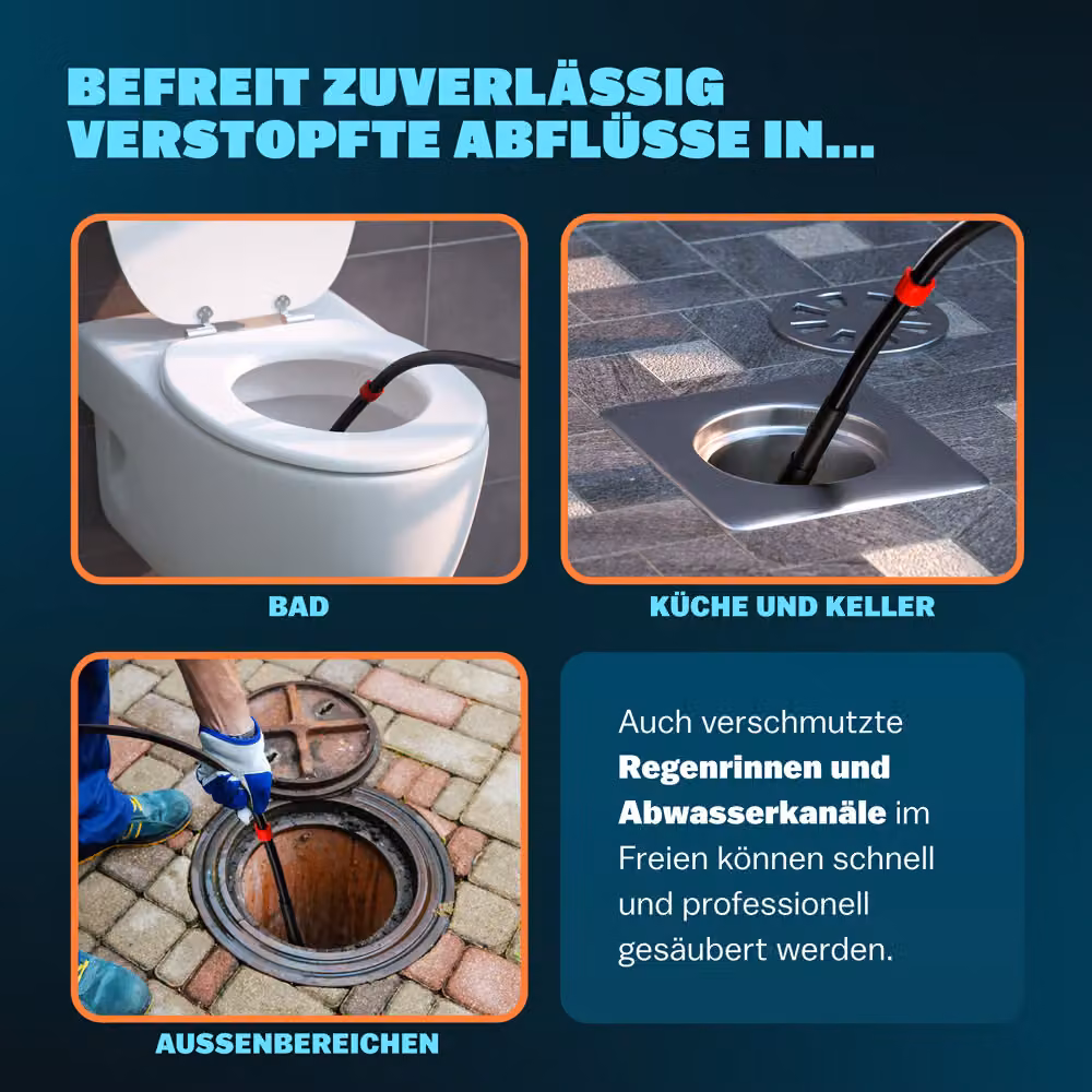 Set di 5 tubi per la pulizia delle tubature Monzana in plastica, nero e rosso, lunghezza 15 m, resistenza 200 bar – 2