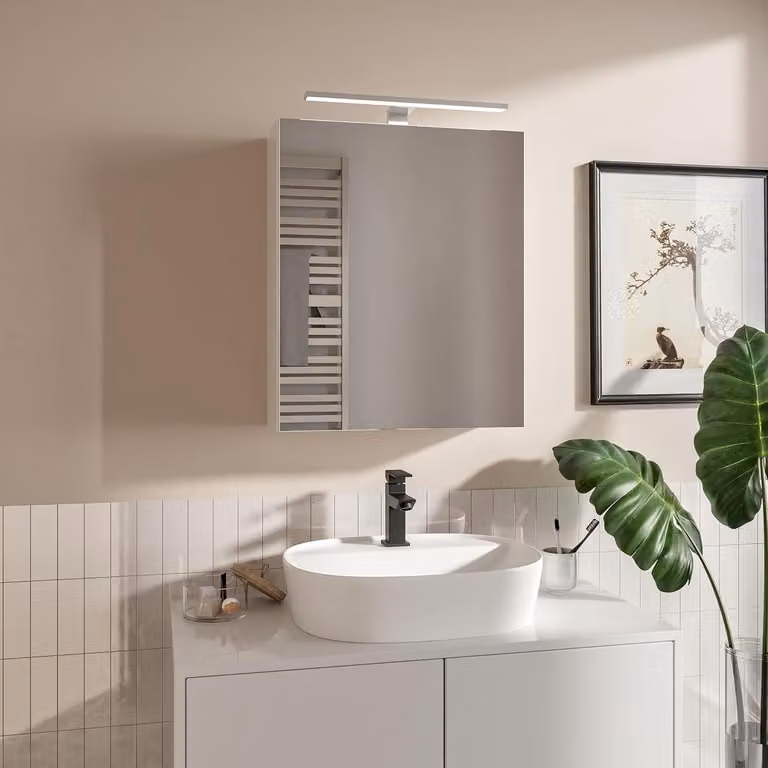 HAJDUK FURNITURE Armadietto da Bagno con Specchio LED 50x60 cm Bianco Opaco - Mobile Pensile 3 Ripiani IP44 4000K