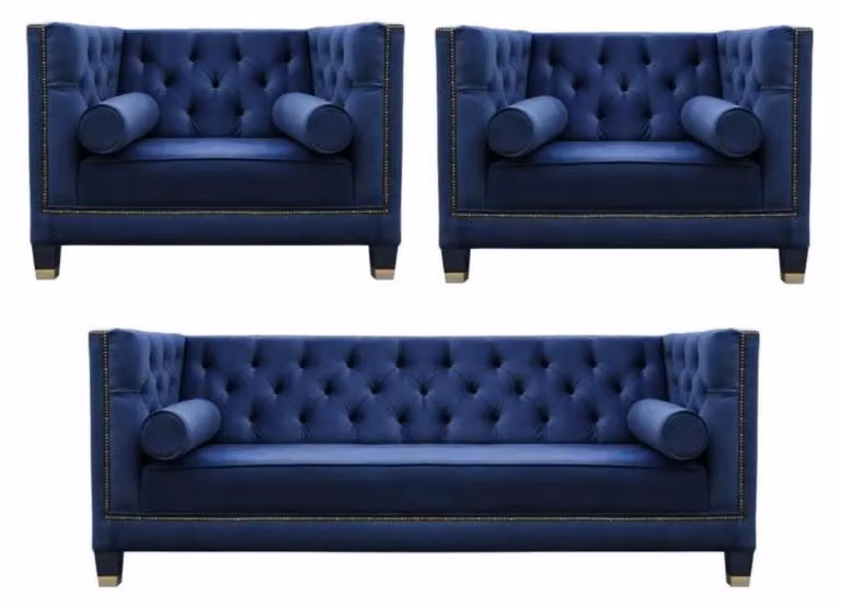 Chesterfield Blaue Sofagarnitur 3tlg Set Couch Garnituren Sitz Polster Gruppe