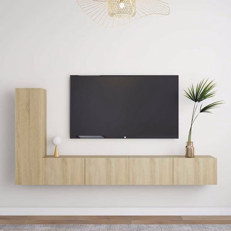 Set di mobili porta TV moderno vidaXL in legno Rovere Sonoma, 3 pezzi, da appendere alla parete