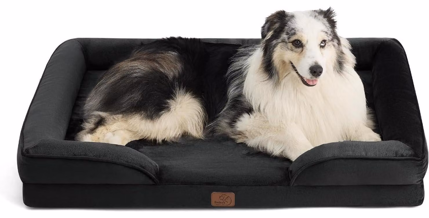 Cuccia ortopedica per cani, dimensioni 106x80 cm, imbottitura in schiuma a celle chiuse, lavabile, antiscivolo, colore nero