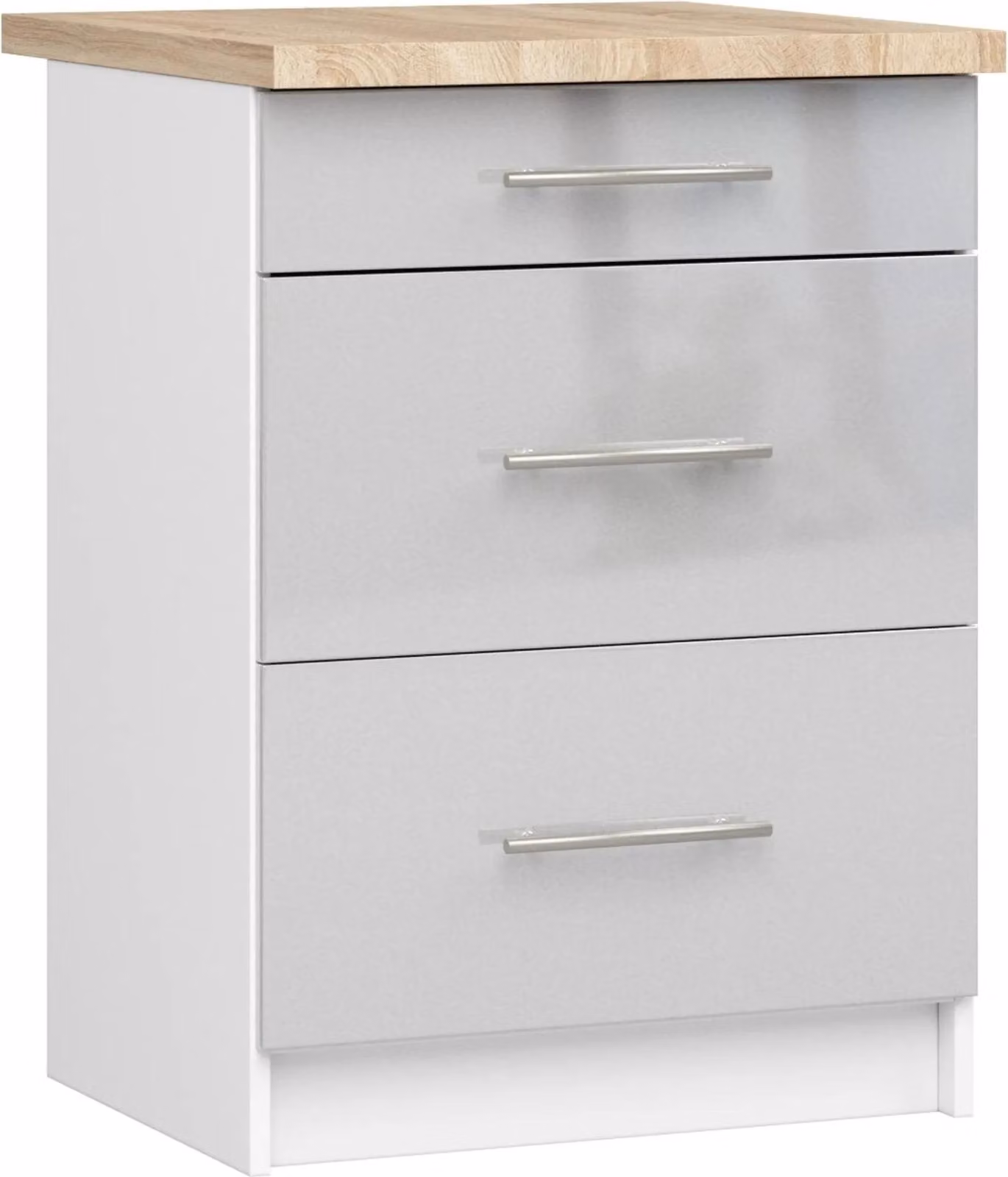 Akord Mobile Da Cucina Oliwia 3 Cassetti Bianco-Metallico Lucido 60X46X85 Cm