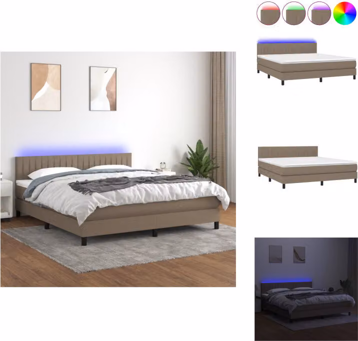 vidaXL Letto a molle con materasso e tessuto LED Taupe 180x200 cm - Letti & strutture letto