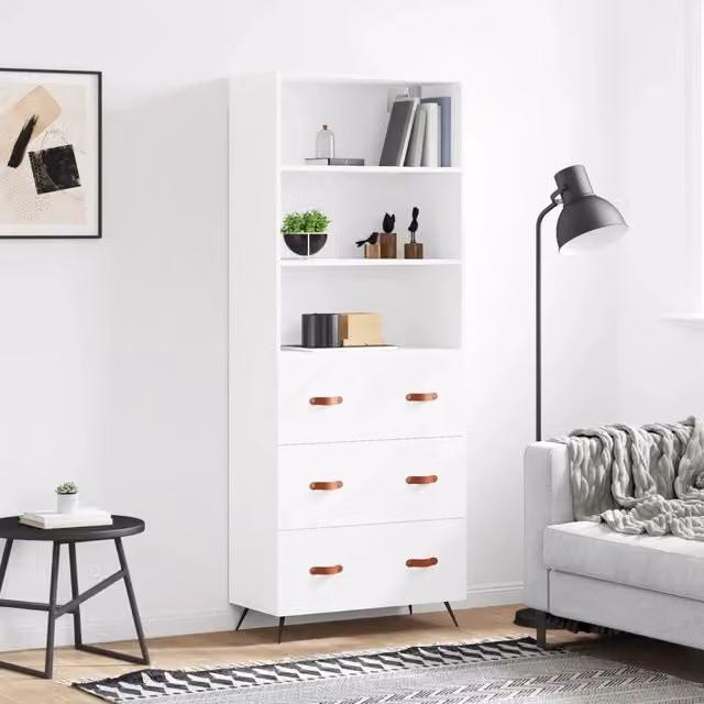 Credenza-Buffet-Armadio da cucina Bianca 69,5x34x180 cm in Legno Multistrato 658049