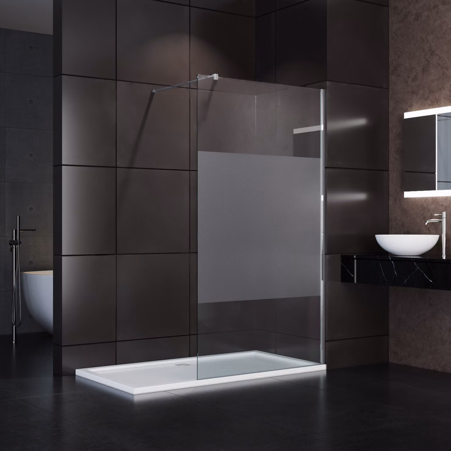 SONNI 80x200cm walk in shower screen Cabina doccia con 8mm Nano parzialmente satinato ESG