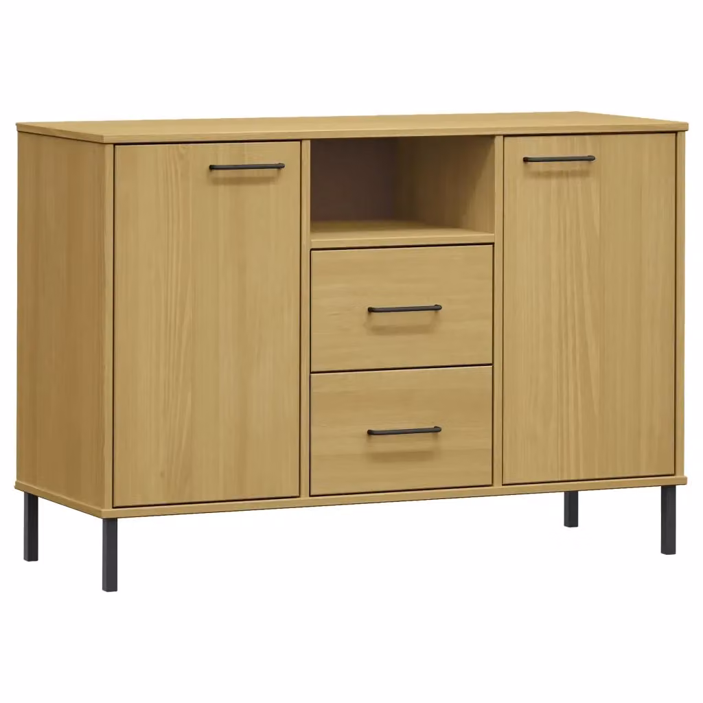 Credenza in legno massello di pino e metallo stile industrial vidaXL, colore marrone, L: 113 cm, P: 40 cm, H: 77 cm – 2