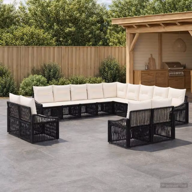 Set Divano da Giardino a L vidaXL 13 Pezzi Nero con Cuscini Rimovibili – 1