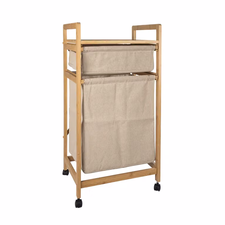 Mobiletto Portabiancheria VESTIAMO CASA Linea Bamboo, Colore Beige, H 84,5 x L 42 x P 33,5 cm