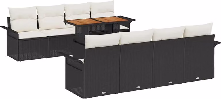 Set Divano da Giardino con archiviazione 9 pcs Nero Poly Rattan