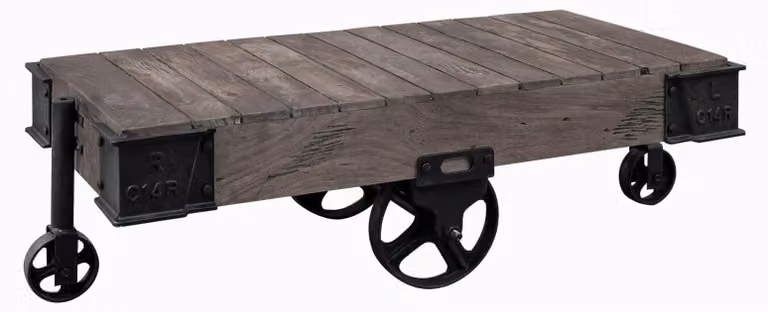 MASSIVMOEBEL24 | tavolino da salotto in legno di Mango 120x60x43 grigio scuro laccato RAILWAY #260
