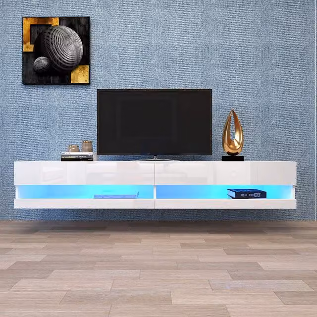 Mobile TV Moderno Aosom con Illuminazione LED Integrata, Bianco Lucido, L 140 x P 40 x H 30,5 cm