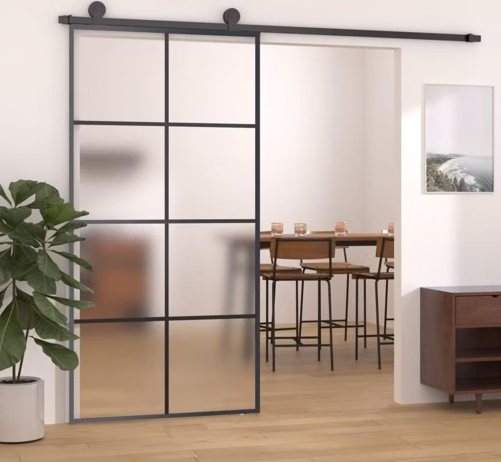The Living Store porta scorrevole in alluminio e vetro ESG 102,5x205 cm nero