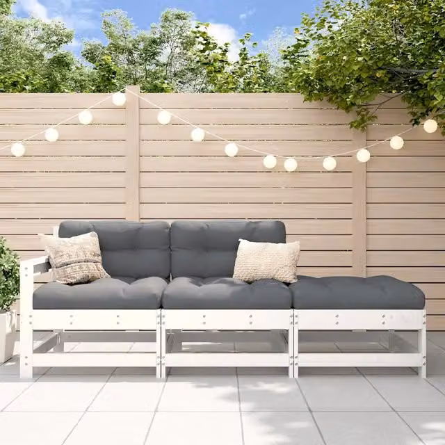 Set di Divani da Giardino vidaXL in Legno Massello di Pino con Cuscini, Stile Rustico, Colore Bianco