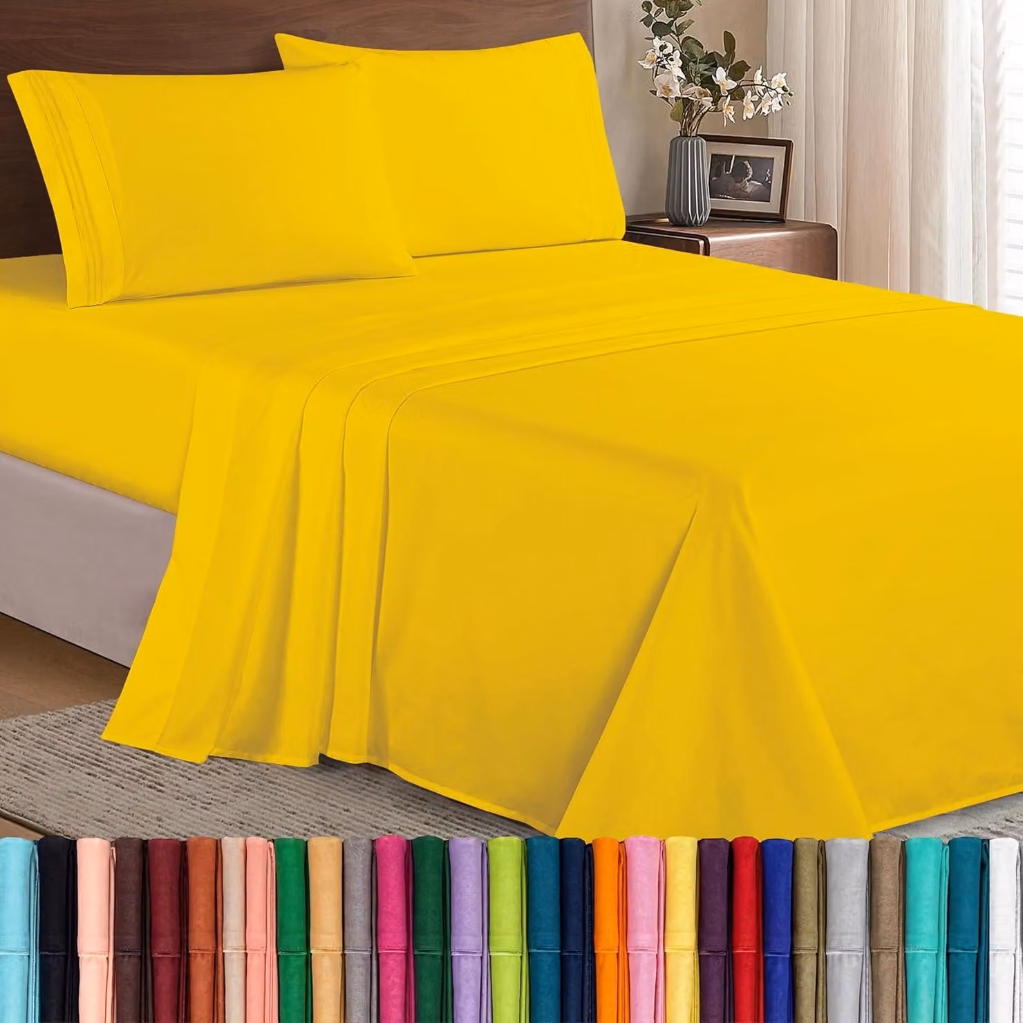 Set di lenzuola "Elegant Comfort Luxe", morbidi e confortevoli, con filatura a 1500 fili, in cotone egiziano di alta qualità, composta da 4 pezzi, resistente alle pieghe e ideale per un'atmosfera accogliente