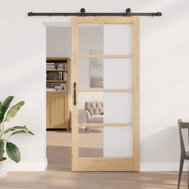 Porta scorrevole minimalist vidaXL in legno e vetro, colore marrone e nero, L: 93 cm, H: 211 cm