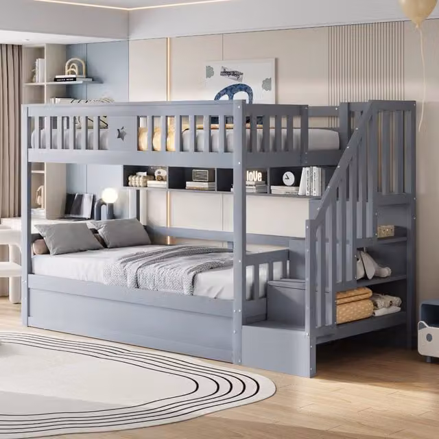 Letto a castello funzione contenitore legno grigio 90x200 cm
