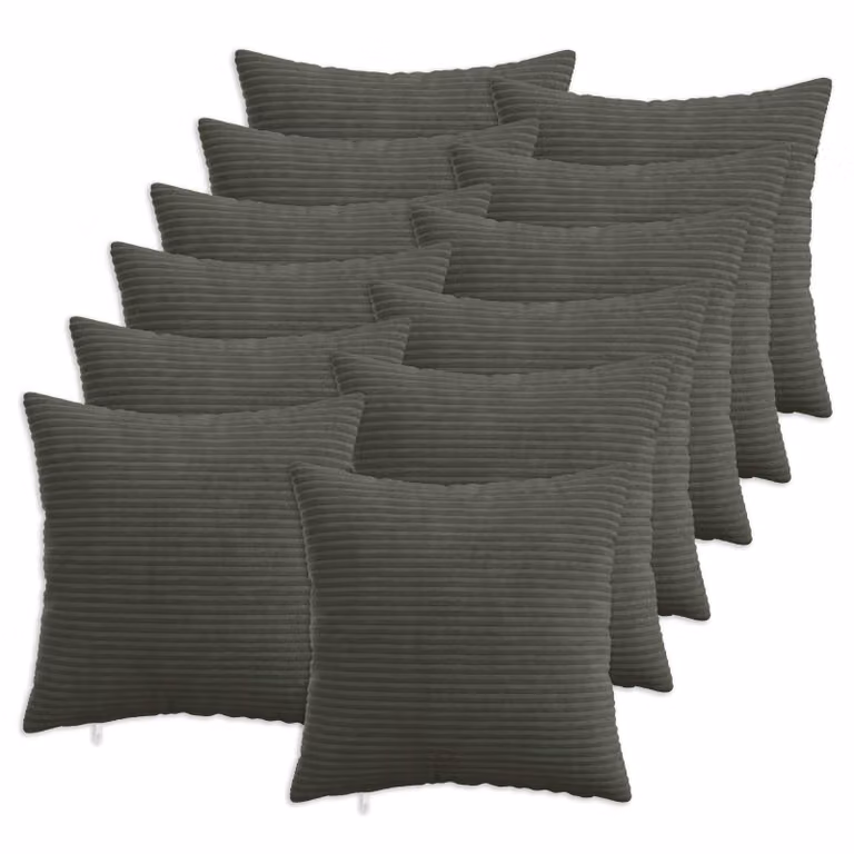 Set di 12 federe vidaXL HEERLEN in velluto a coste, colore antracite, 50 x 50 cm