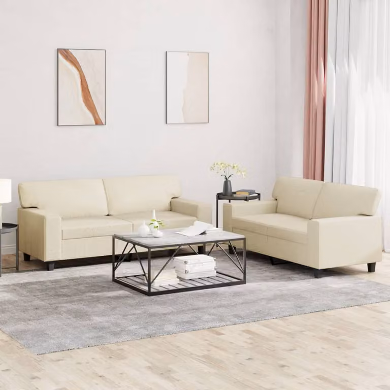 Set di 2 divani vidaXL in similpelle beige con cuscini decorativi per soggiorno