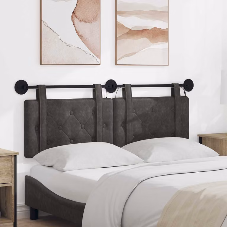 Testiera da letto sospesa vidaXL in similpelle nera con illuminazione integrata e pannello imbottito