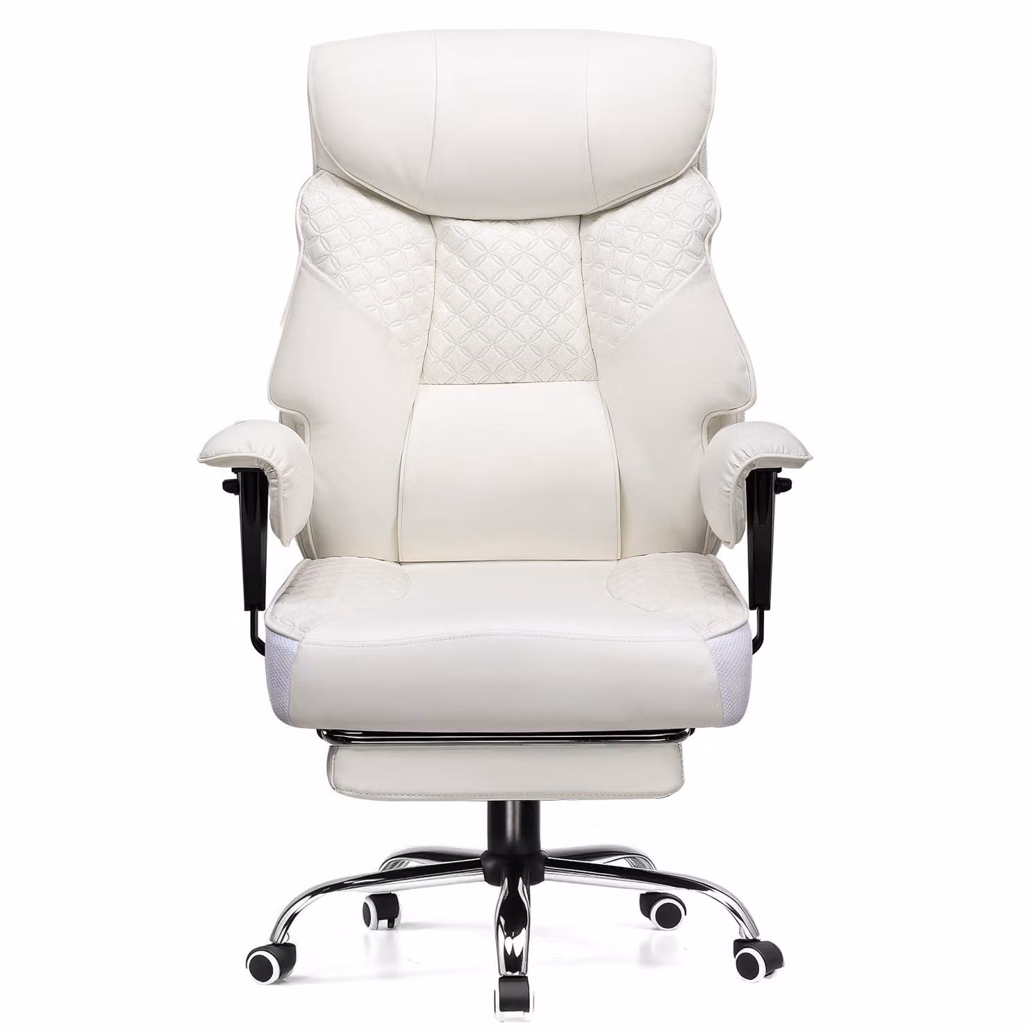 COMHOMA sedia da gioco per persone alte e pesanti, sedia da ufficio ergonomica fino a 180 kg, cuscino di seduta 3D, regolabile con poggiapiedi, Finto cuoio, bianco