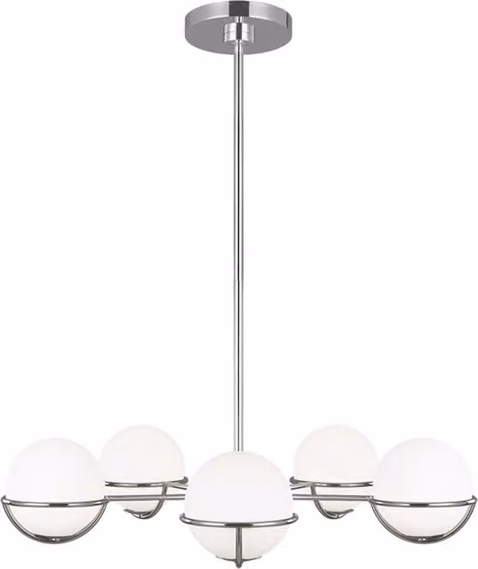 Lampadario Apollo Acciaio Nichel Vetro 5 Luci G9 3 Ledw 3000K 1600Lm