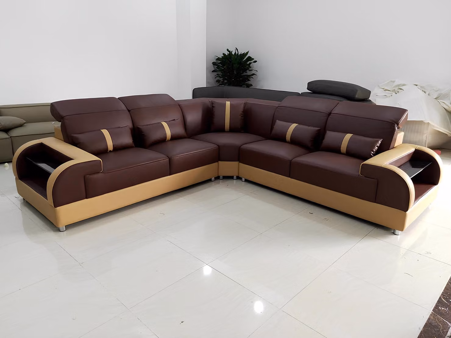 Couch Ecksofa Leder Wohnlandschaft Garnitur Design Modern Sofa L-Form LED USB
