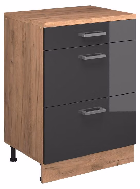 Mobile cucina sottotetto Vicco R-Line Antracite lucido 60 cm senza inclinazione con 3 cassetti, Model 61710